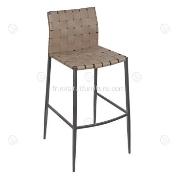 Tabouret de bar en cuir tissé à main kaki minimaliste